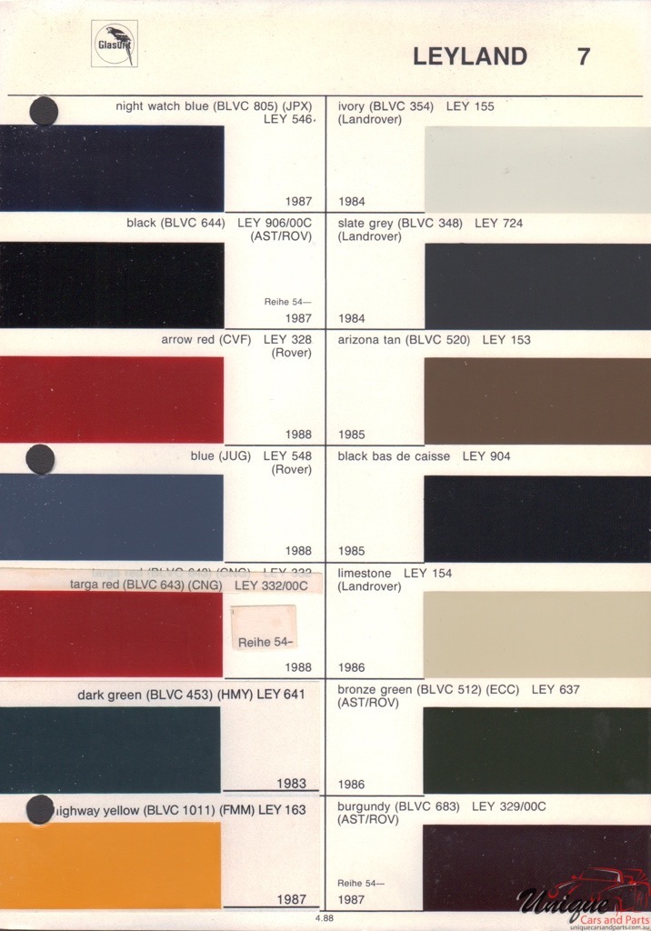 1986 Leyland Paint Charts Glasurit 3